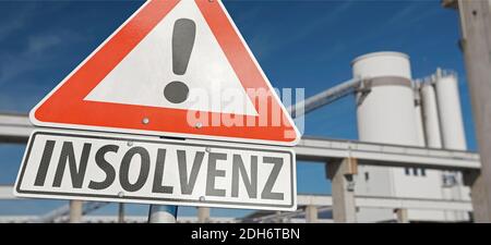 Warning sign with the German word ` Insolvenz` insolvency. Stock Photo
